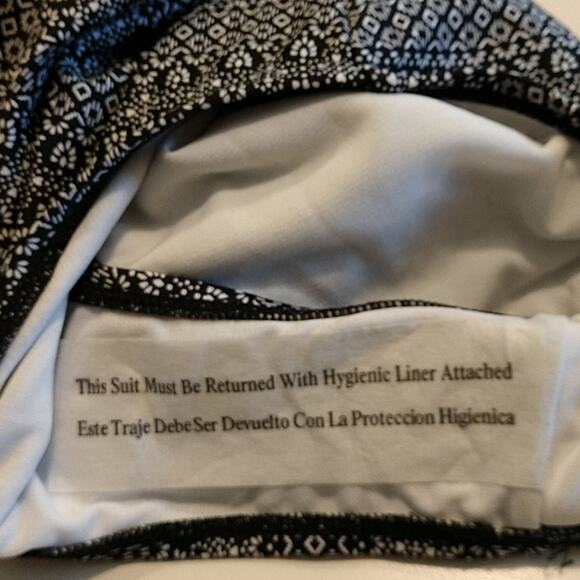 Kona Sol Lace-up Bodice One-piece Black & White Print Suit with Border sz Medium - Picture 6 of 8